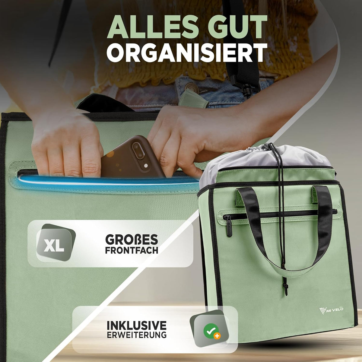 MIVELO 3-in-1 Fietstas – Waterdicht – Uitneembare Koeltas – 25L – Mint