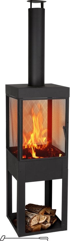 BBQ Collection Tuinhaard met Schoorsteen - Houtopslag - 194 x 44 x 47 cm - Carbon Staal - Zwart