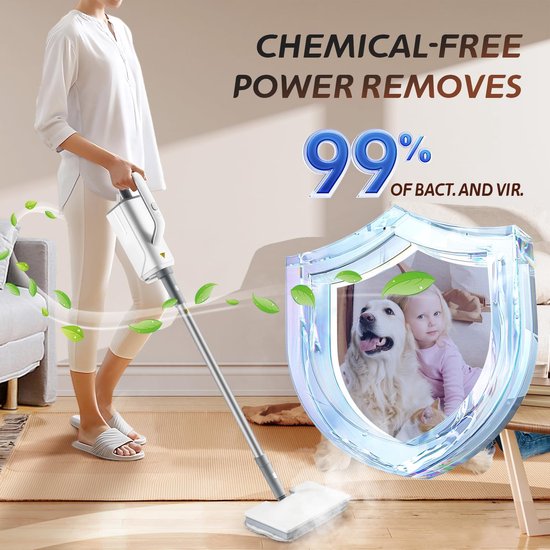 Fuegobird 2 in 1 Stoomreiniger - 1500W Elektrische Stoommop - Met draagbare handunit - voor het reinigen van stoomdweilen voor hardhouten laminaatvloeren, voegtegels, auto's - Wit