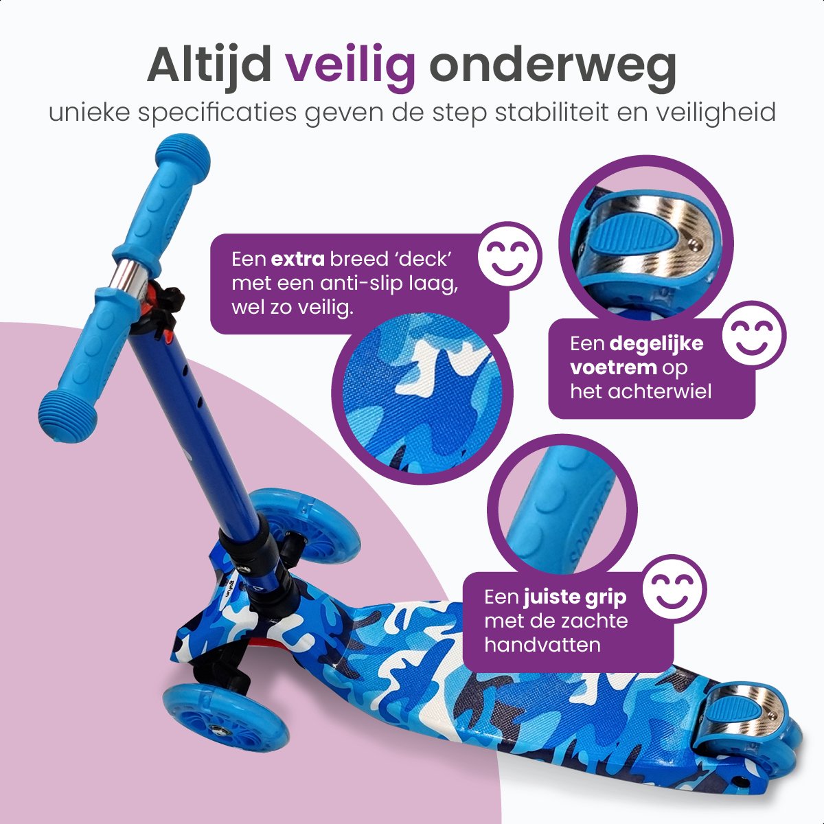 GoFun Kinderstep - Lichtgevende Wielen - Opvouwbaar - Verstelbaar Stuur - 85 x 58 x 23 cm - Blauw