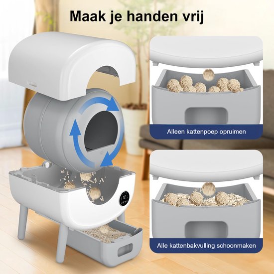Zelfreinigende Kattenbak - Grote Capaciteit Automatische Kattenbak -XXL 95L -Electrische Kattenbak- Incl. App-Met Kattenbakmat en 3 rollen opvangzakjes