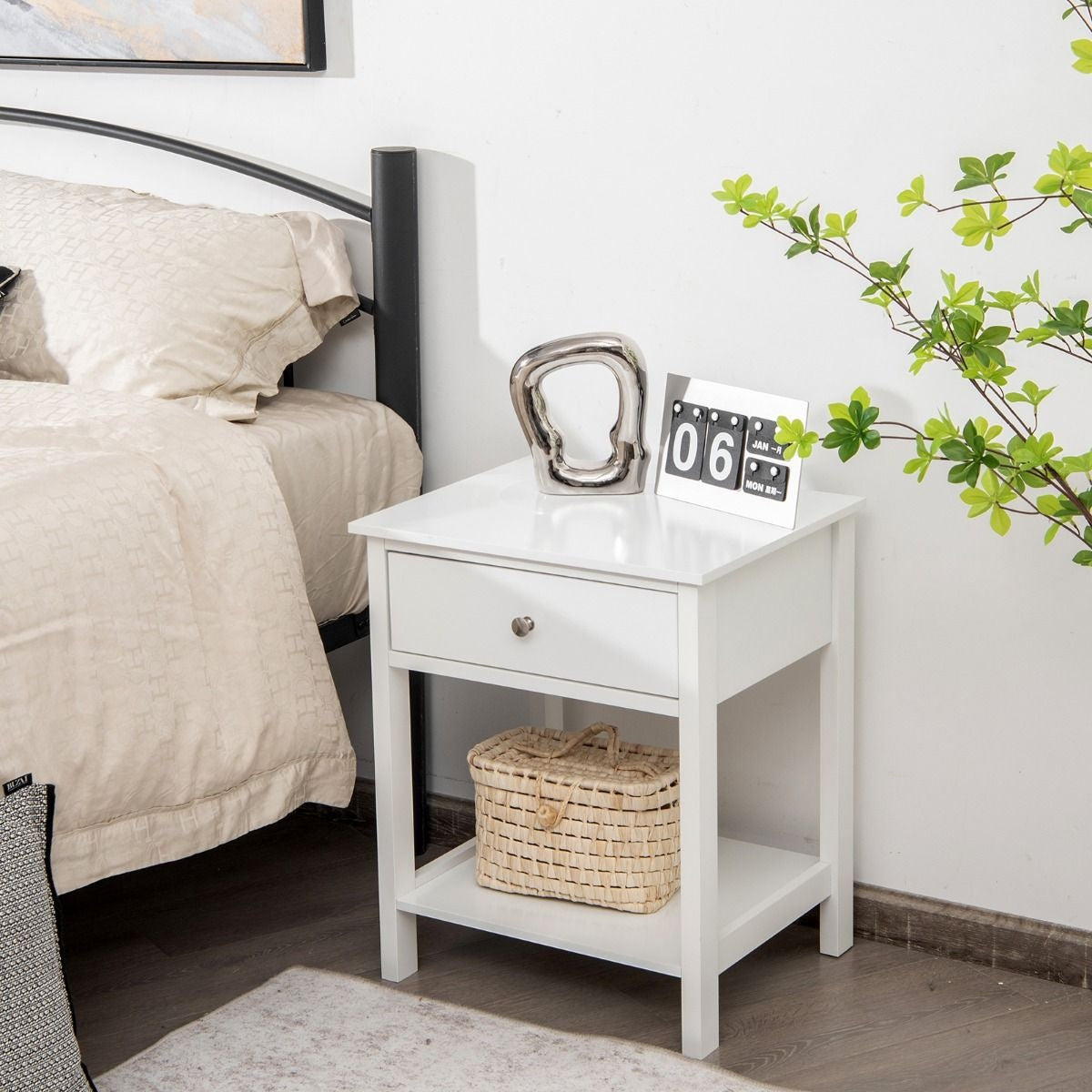 Coast bedtafel 2-fasen nacht dressoir van moderne nachtkastje met lade wit
