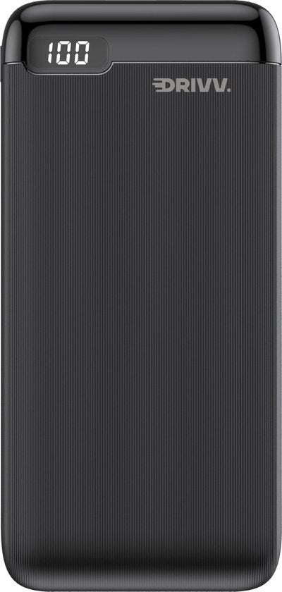 Drivv. Powerbank – 20.000 mAh, Snelladen & LED-display – 22,5 W – Zwart