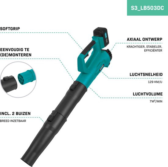 VONROC Accu Bladblazer 20V - Axiaal model - Luchtsnelheid 129 km/u – Luchtvolume 7m3/min - Incl. 4.0Ah Accu en snellader