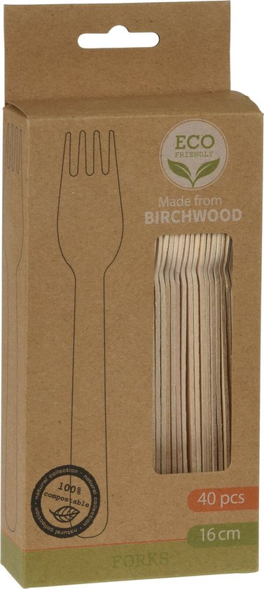 BBQ/verjaardag/camping wegwerp bestek - vorken - 40x - hout - 16 cm - eco friendly/composteerbaar