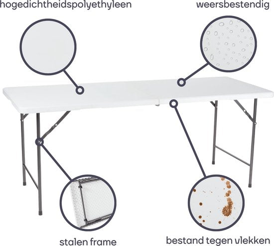 Perel Klaptafel, inklapbaar, weerbestendig, handgreep, maximaal 100 kg, wit