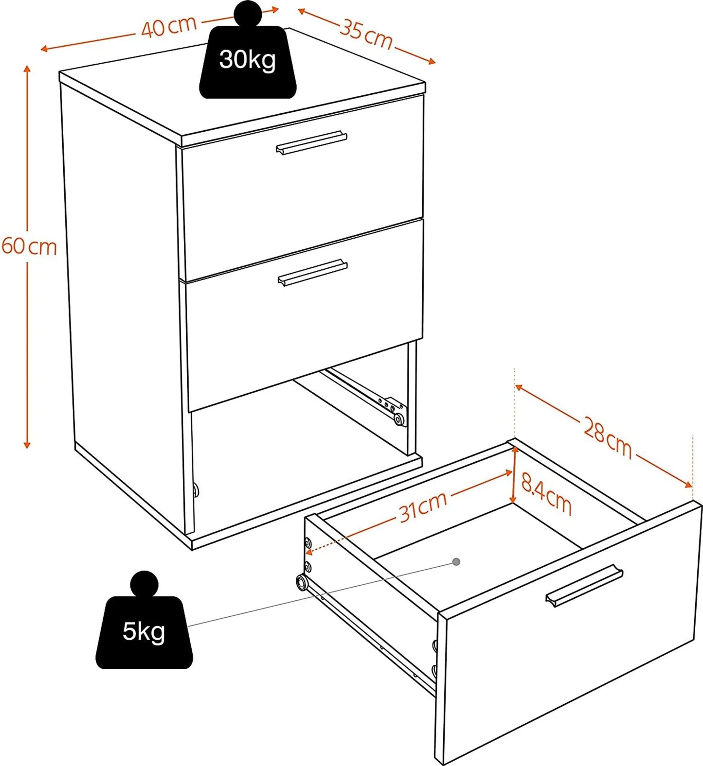 Yaheetech Nachtkastje Met 3 Lades – Voorzien Van Anti-kantelvoorziening En Bronzen Knoppen En Geïllustreerde Handleiding – Voor Slaapkamer En Woonkamer – Eiken Mdf – 40 x 35 x 60 cm