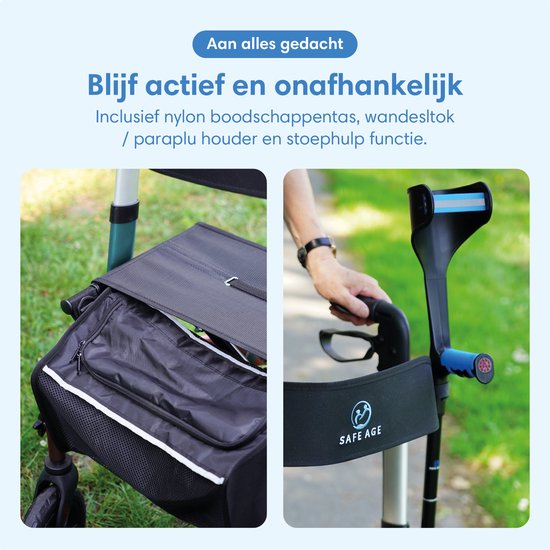 SafeLife® Rollator lichtgewicht en opvouwbaar - zitfunctie - voor binnen en buiten - Rugleuning en wandelstok houder - Blauw