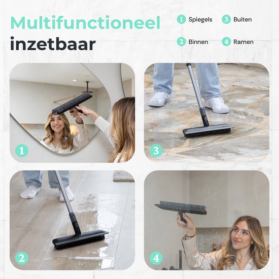 CLEANLY Schrobber en Vloertrekker met Steel - Schoonmaakborstel - Schuurborstel - Schrobber met Steel - Schrobborstel - Luiwagen - Verstelbaar 116-144 cm - Breedte 30,5 cm - Zwart, Grijs