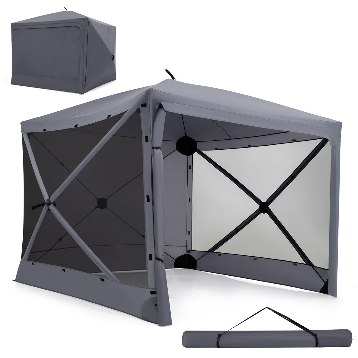Coast Pop-up Vouwtent - met zonwering - afneembare zijwanden - donkergrijs - 240 x 240 x 220 cm