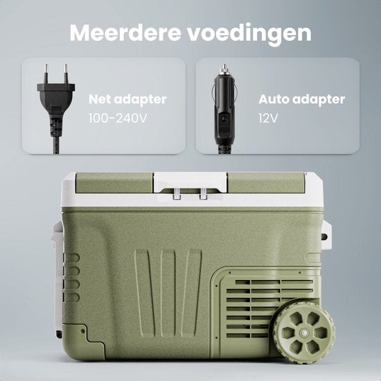 Auronic Elektrische Koelbox - Compressor - 2 Zones - 33L - 12/24V en 240V - Koelen en Vriezen - Camping Koelkast - Frigobox Auto - Met Wielen en Hendel - Groen