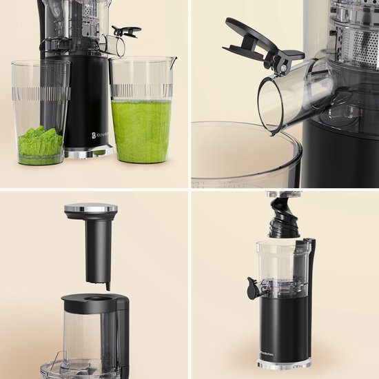 KitchenBrothers Slowjuicer - Verticaal - Juicer - Groenten en Fruitpers - 80 mm - 750 ml - Zwart