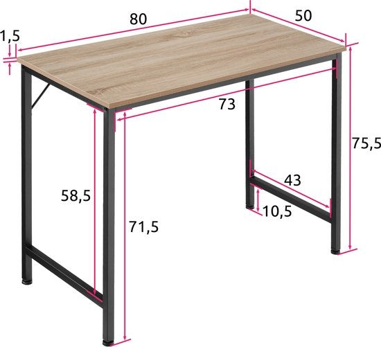 tectake® - bureau hoekbureau bureautafel kantoorbureau - 80 cm - industrieel - lichtbruin