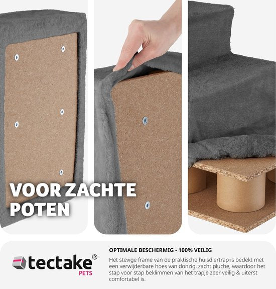 tectake® huisdiertrap, instaphulp met wasbare hoes, extra vlakke trap, (grijs, 37 x 45 x 34,5 cm)