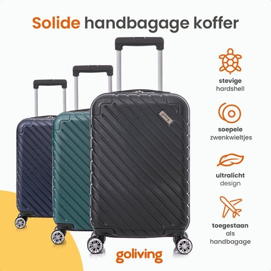 Goliving Handbagage Koffer met Wielen – 53 x 35 x 23 cm – Trolley – Lichtgewicht – TSA Slot – Gevoerde Binnenkant – 38 Liter – Zwart