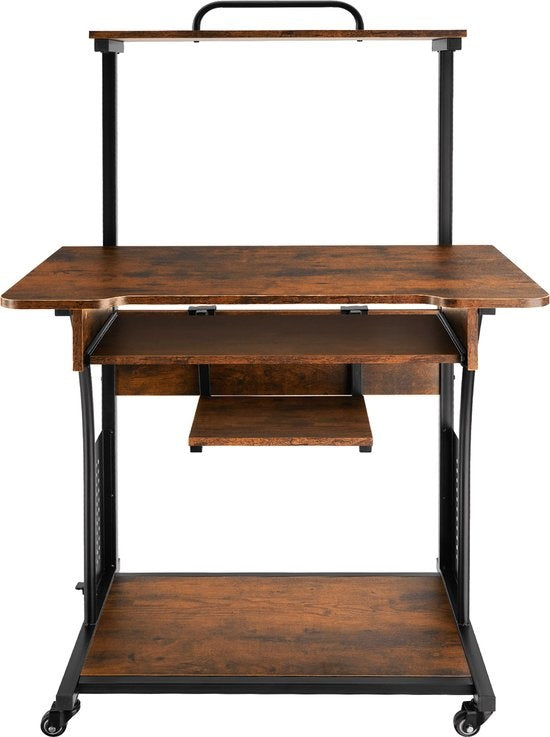 tectake - verrijdbaar Bureau Fife 80 x 65,5 x 130,5cm - industrieel donkerbruin - 404726