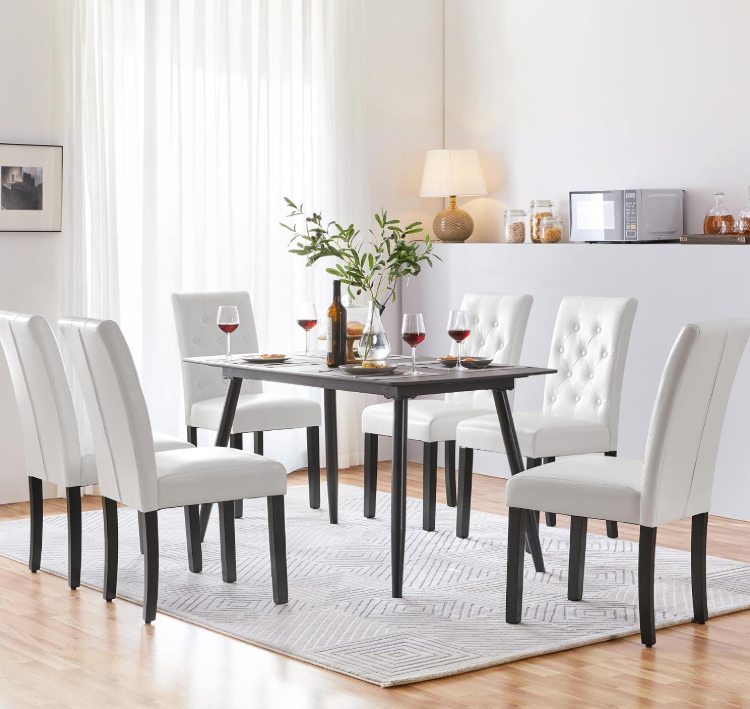 Yaheetech Eetkamerstoelen Set van 2 - Wit - 45,5 x 60,5 x 98 cm - Hoge Rugleuning, Kunstleer