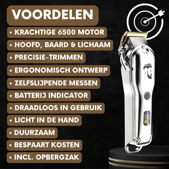 Professionele Draadloze Tondeuse – Haar- & Baardtrimmer – Barber Clipper – Kappersset