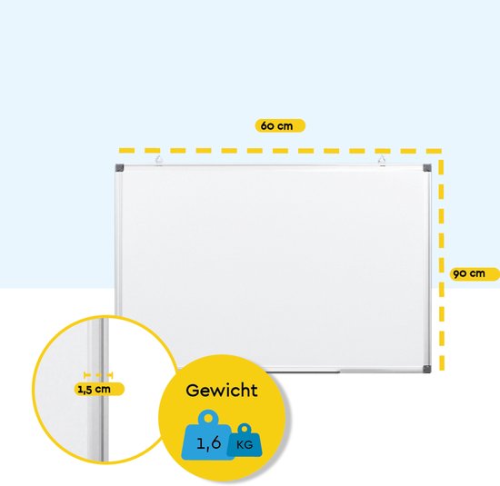 BRASQ Whiteboard 60x90 cm magnetisch – met accessoires set (markers, wisser, magneten) - Schoolbord - Magneetbord – Wit
