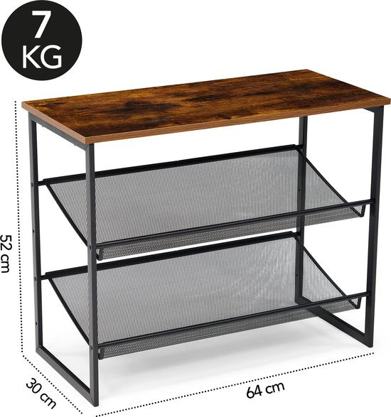Brixy Schoenenrek - Industrieel - Hout - Metaal - 64x30x52cm - Vintage - Schoenenkast - Bruin/Zwart