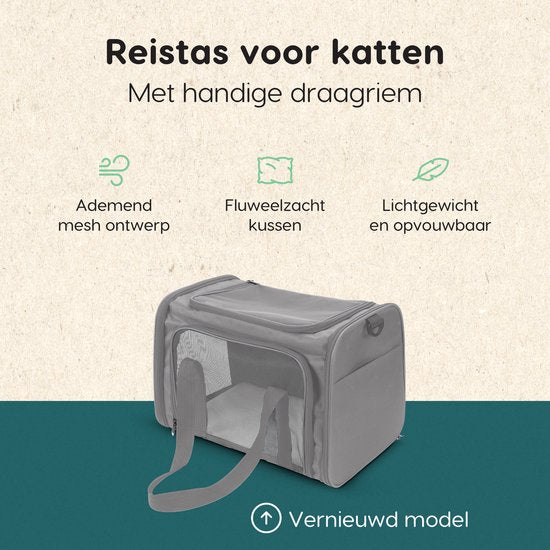 Volcan Reistas Kat - Reismand - Draagtas Katten - Transportbox met Bovenlader - Draagmand Lichtgrijs