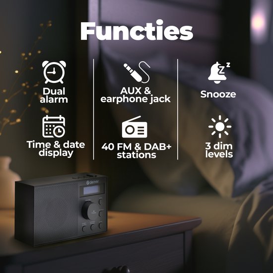 Denver DAB Radio - DAB+/ FM Radio - 40 voorkeuzezenders - Wekkerradio - DAB51B