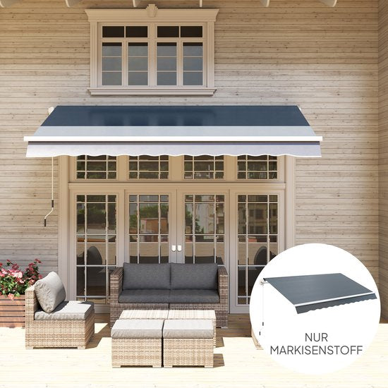 Outsunny Markiesstoff Bekleding met Volant Waterafstotend Vervangingsstof voor 4 x 3 m Markiezen Markiesdoek Markiesstof Zonwering voor Tuin Balkon Erf Grijs