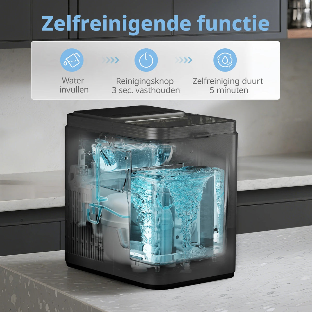 Comfee IJsblokjesmachine RCI12BL1EU - 12 kg ijs per dag - Zelfreinigend - 29,5 x 21,3 x 29,5 cm - Zwart