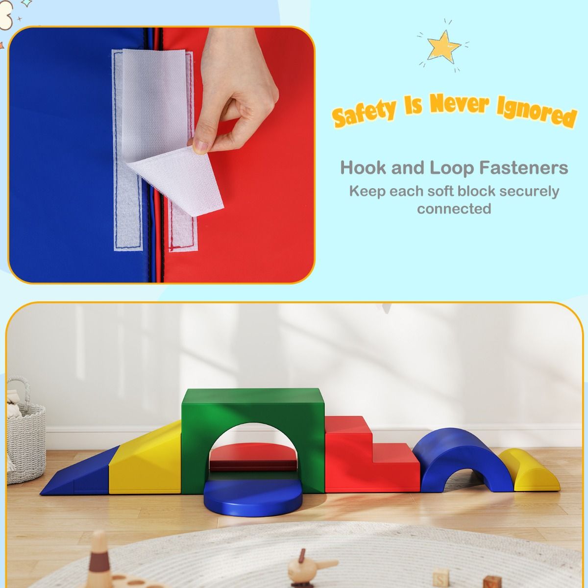 coast 7-delige zachte klimblokset voor peuters – kleurrijke speelgym van PU-leer met schuim, 40×40×25 cm en 60×40×38 cm