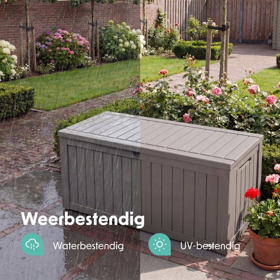 LifeGoods Opbergbox - 570L - Kussenbox - Waterdicht - Tuinkussenbox - Roestvrij - Tuinbox - 137,5x66,5x72,8 cm - Grijs