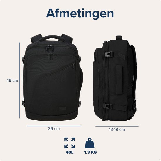 TRVLMORE Reistas - 25L Rugzak - Handbagage - Spatwaterdicht - Rugtas - Weekendtas - Dames en Heren - Zwart