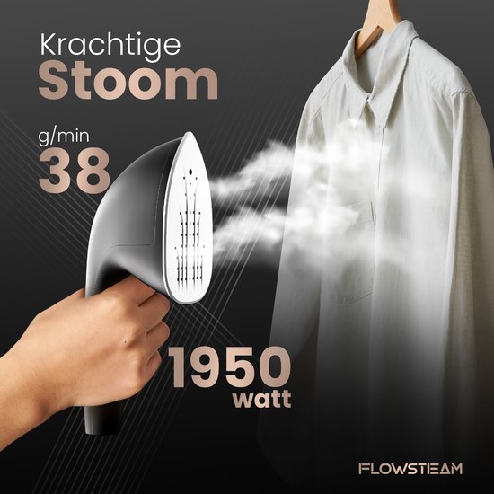 FLOWSTEAM® PRO Kledingstomer - Handstomer - Stoomreiniger - Stoomapparaat Kleding - 150 Minuten Stomen - 2.5M Snoer - Zwart
