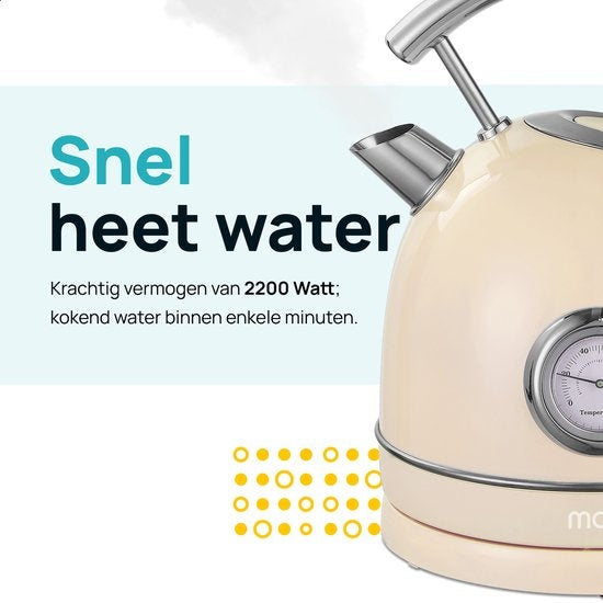 MOA Waterkoker Retro - 1.8L - RVS - BPA vrij - 2200W - 286x202x201 cm - Crème