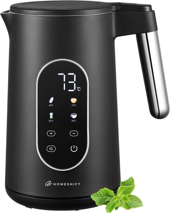 HomeShift® Waterkoker met Temperatuurregeling - Warmhoudfunctie - Dubbelwandig - Elektrisch - 1,7 Liter - 2200W - Zwart