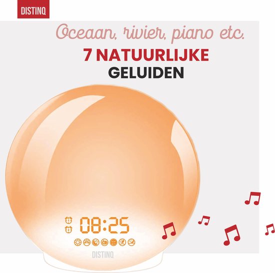 DistinQ Wake-Up Light – Wekkerradio met dubbele wektijd – Slaaphulp met USB aansluiting