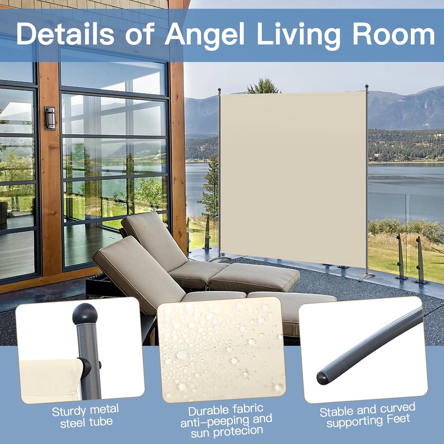 Angel Living Paravent - 1-delig - 162x180 cm - Opvouwbaar - Staal & 160 g/m² Polyester - Ruimteverdeler & Inkijkbescherming - Beige