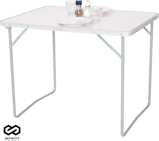 Infinity Goods Campingtafel - Inklapbaar - Tuintafel - 80x60x70 cm - Buiten/Binnen - Draaghandvat - Compact - Aluminium - Wit