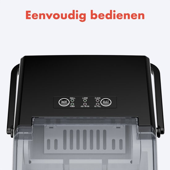 KitchenBrothers IJsblokjesmachine - 1.5L - IJsblokjesmaker - IJsschep – 12kg/24 uur - Draagbaar - Zelfreinigingsfunctie - Gunmetal RVS