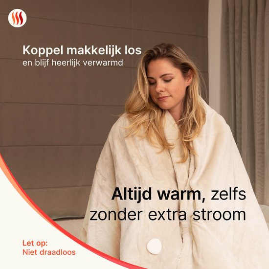 Seranova Elektrische Bovendeken XXL - 180x160 cm - 2 persoons Elektrische Deken - Warmtedeken - Dubbelzijdig Fleece Sherpa - Crème beige