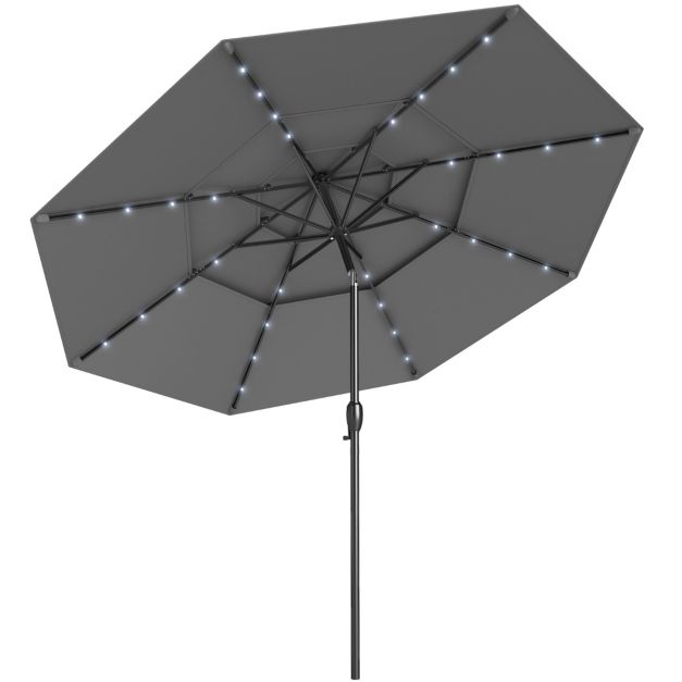 Coast 3-Laags Terrasparasol Ø313 cm - Solar LED - Kantelbaar - Slingerbediening - Grijs