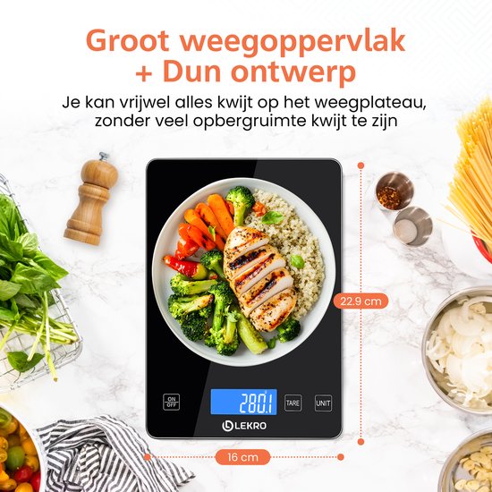 Digitale Precisie Keukenweegschaal – Weegschaal Keuken - 1gr-15kg – Tarra Functie - Zwart