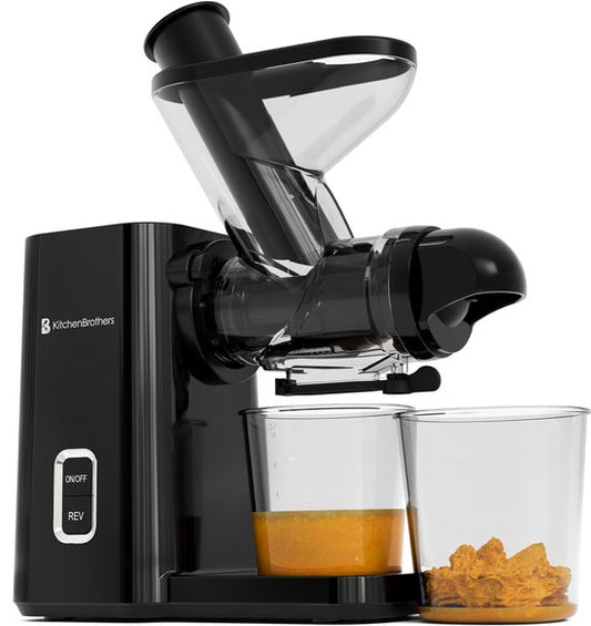 KitchenBrothers Slowjuicer - Mini Juicer - Groenten en Fruitpers - 40 mm en 50 mm invoer - 400 ml - Zwart