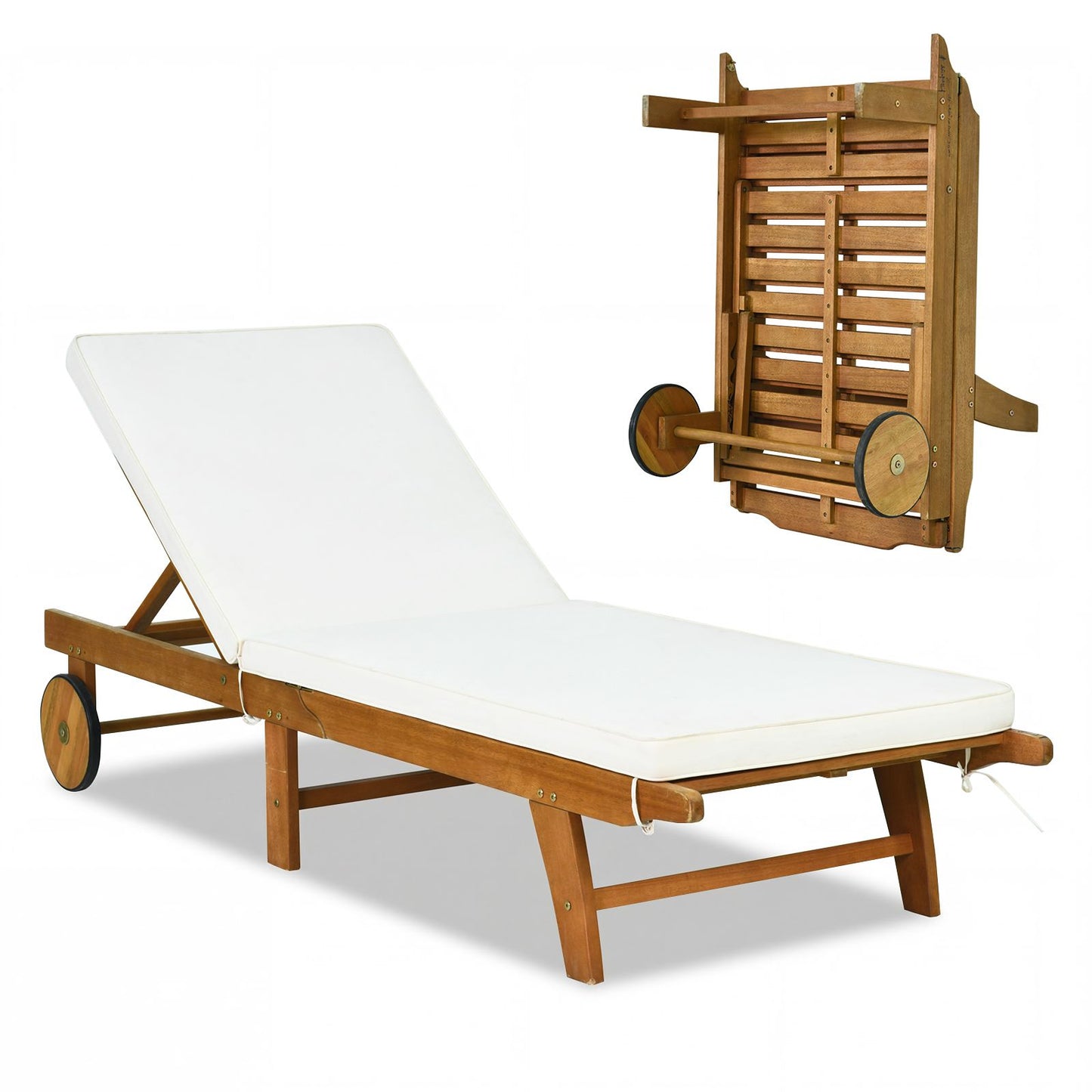 Coast Houten Ligstoel Verstelbare Rugleuning - 194x68x30-90 cm - Beige/Naturel