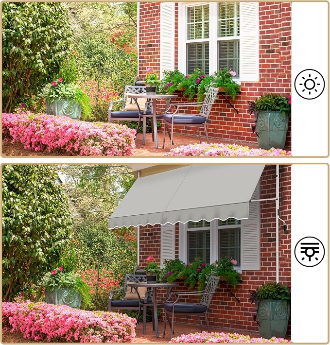 Yaheetech Uitschuifbaar Zonnescherm 300 cm - Lichtgrijs - Verstelbare Luifel zonder Boren voor Balkon en Terras