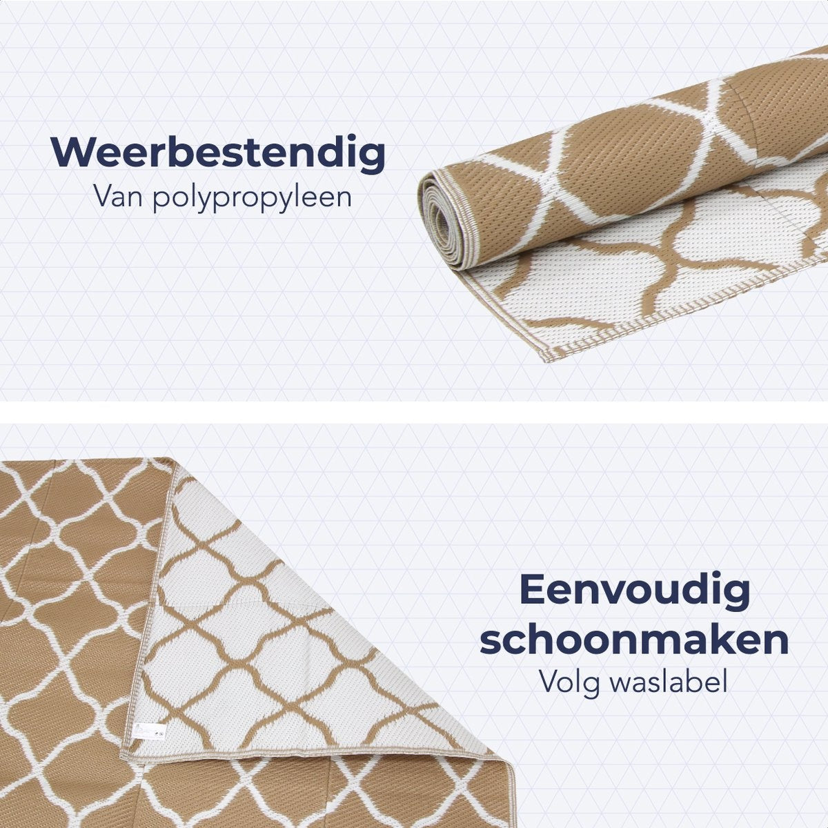 LifeGoods Buitenkleed - 152x230CM - Vloerkleed - Tuintapijt - Buitentapijt - Omkeerbaar - Incl. Draagtas - Met Patroon - Beige/Wit