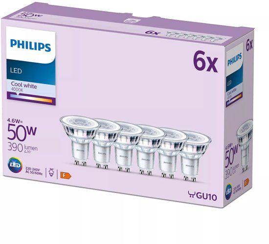 Philips LED Spot - 50 W - GU10 - Koelwit licht - 6 stuks