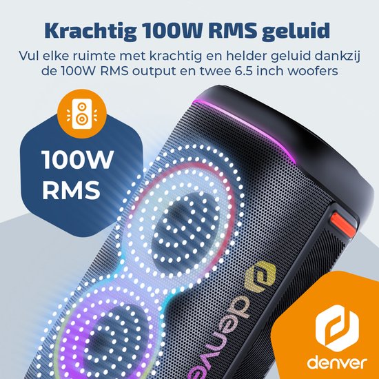 Denver Bluetooth Speaker Party box - Discolichten - Partybox - Incl Microfoon - Luidspreker - BPS370