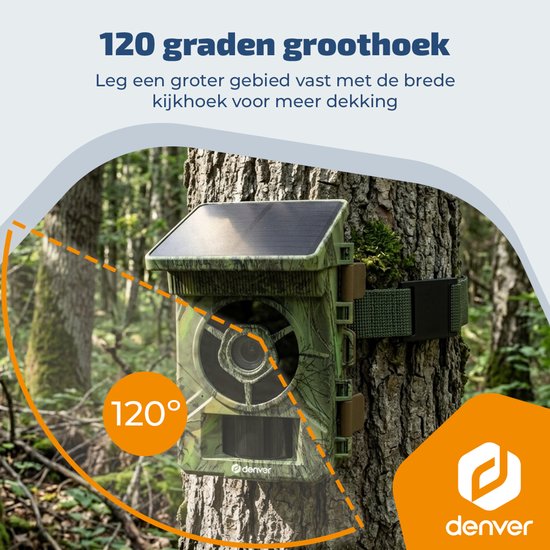 Denver Wildcamera met Nachtzicht en WiFi - 4K Ultra HD - 48mp - WiFi - Trailcam Go app - LCD scherm - Zonne-energie - WSW8120