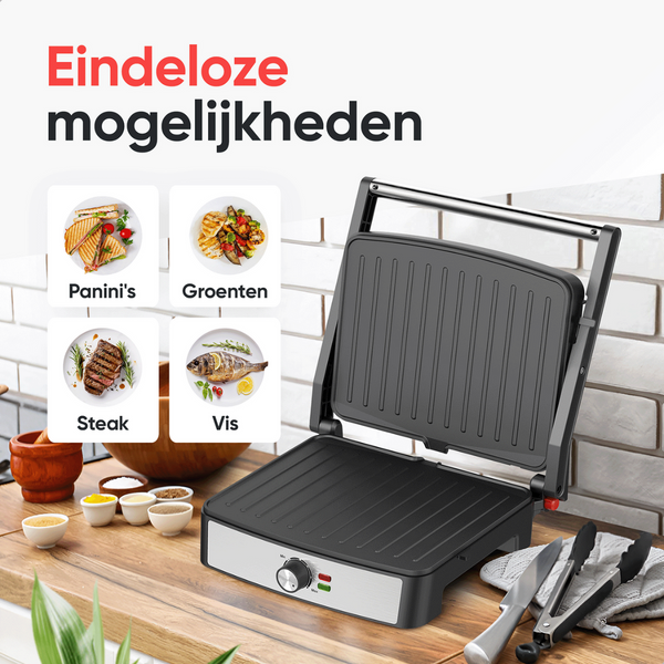 Kitchenwell Contactgrill - Tosti apparaat - Grill apparaat - Uitneembare platen - Anti-aanbaklaag - 3-in-1 -180 °C grill - Vaatwasserbestendig