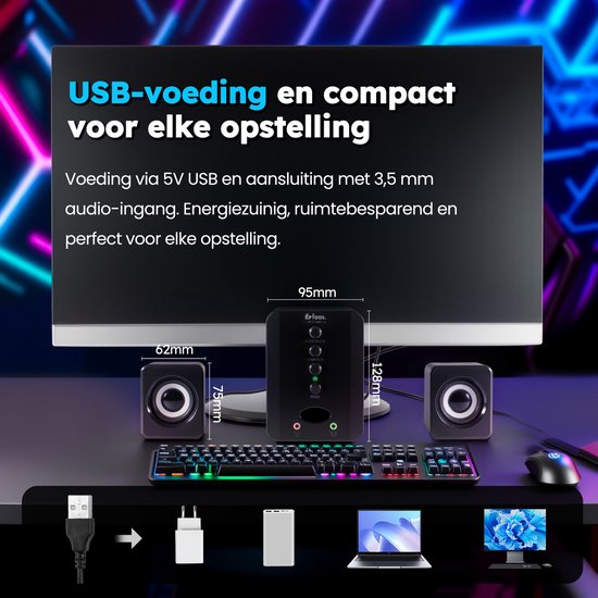 Faas - PC Speakers 2.1 - Bluetooth 5.0 - Ingebouwde Microfoon - USB-C & USB-A Aansluiting - Stereo Speaker Set - Zwart